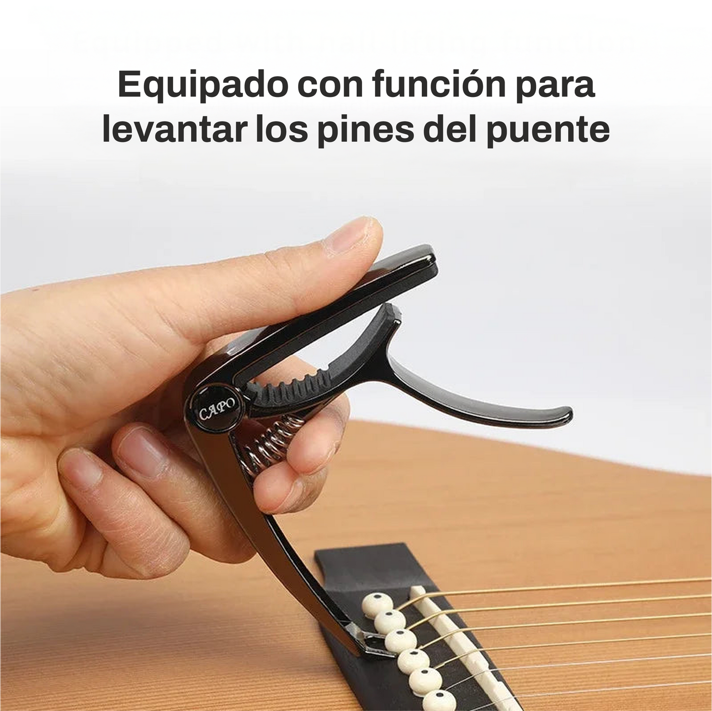 Capo Metálico Universal con Porta Púas y Levantador de Cuerdas – Para Guitarra Acústica, Guitarra Eléctrica y Ukelele